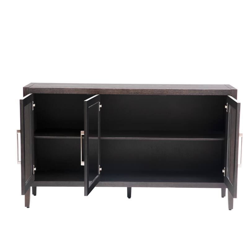 Wooden Storage Cabinet with 3 Tempered Glass Doors and Adjustable Shelf and Legs - 58.2"L×15.7"W×33.9"H