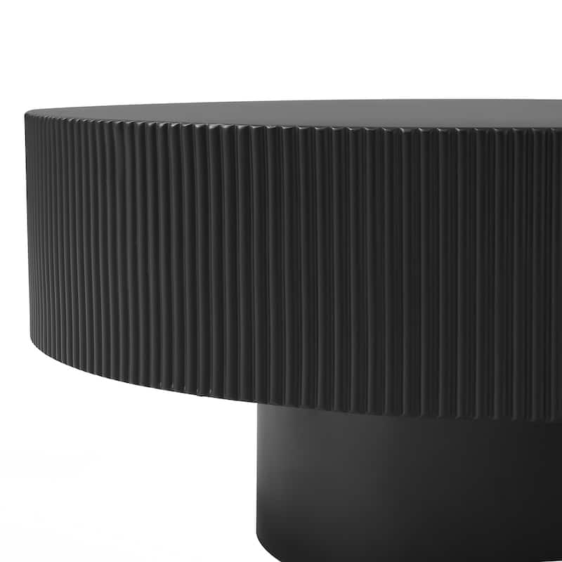 Round Coffee Table with 6.8" Thick Tabletop, Modern Drum End Table, Minimalist Fluted Center Table with Sturdy Base