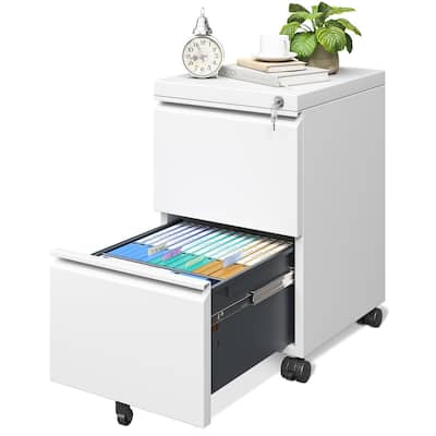 File Cabinet for Home Office, Fully Assembled Filing Cabinet 2 Drawer Rolling with Lock, Small Mobile File Storage Cabinets