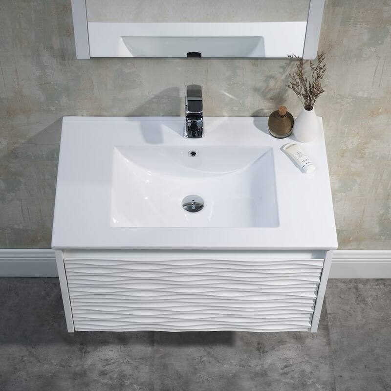 White Floating Vanity / Wall Hung Vanity Set with Mirror