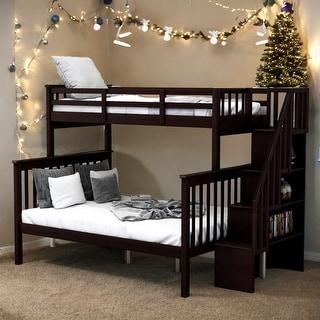 Stairway Twin-over-Full Bunk Bed with Storage and Guard Rail,Space-Efficient Multifunctional Bunk Bed with Storage