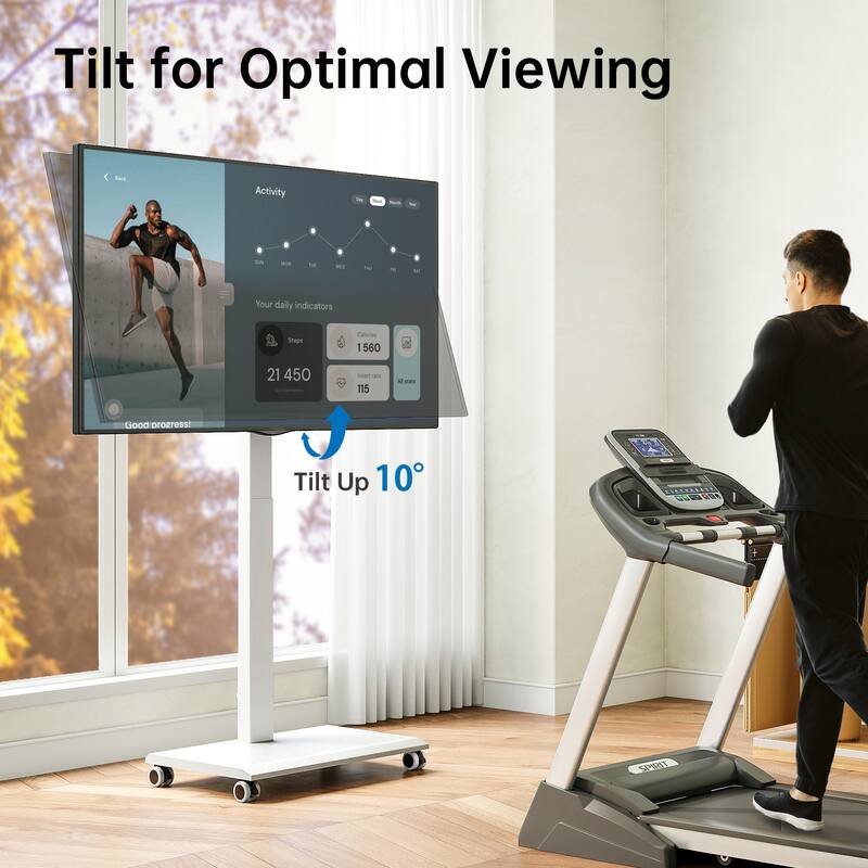 FITUEYES Rolling TV Stand with Stepless Lift for 32-75 Inch TVs, Swivel and Tilt, Hold up to 88 lbs
