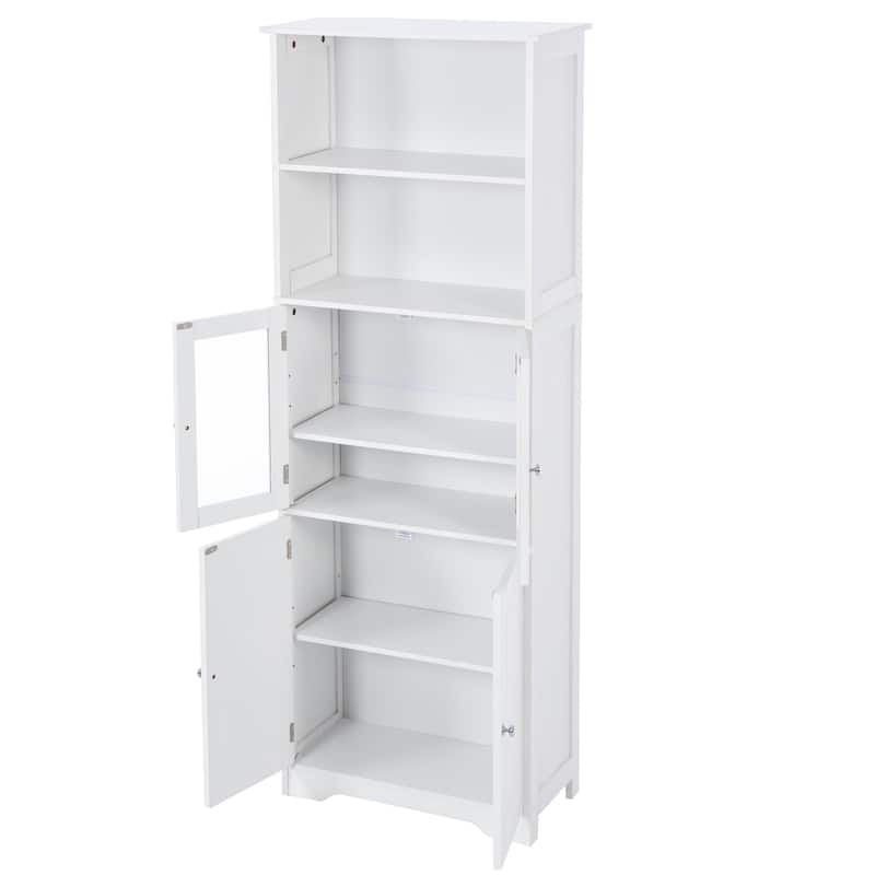 64" Wood 4-door Bathroom Cabinet with Adjustable Shelves