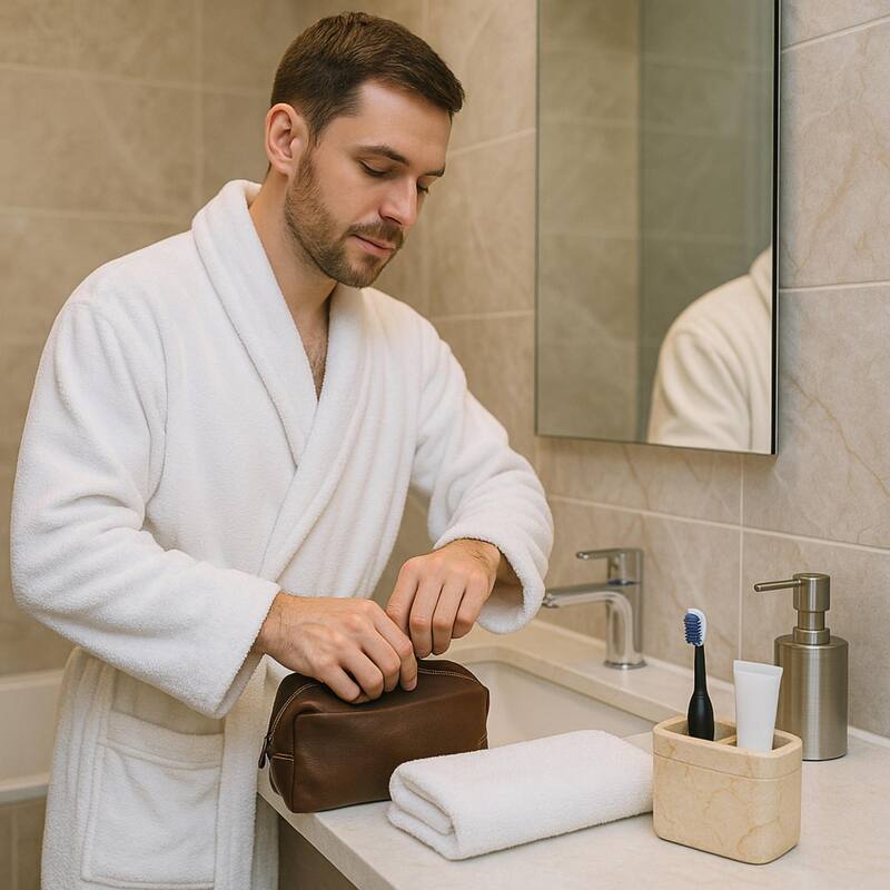 Creative Home Champagne Marble Stone Toothbrush, Tooth Brush Holder, Paste Holder - Beige