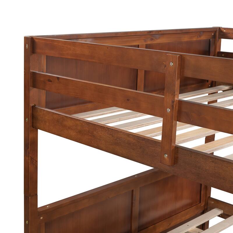 Bunk Bed For Kids Full-Over-Full Wood Bed Frame With Ladder & Trundle