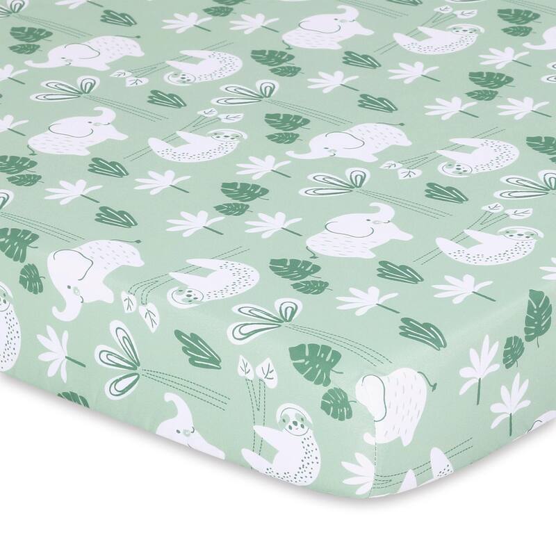 The Peanutshell Green Safari Mini Crib, Playard Sheet 3 Pack Set