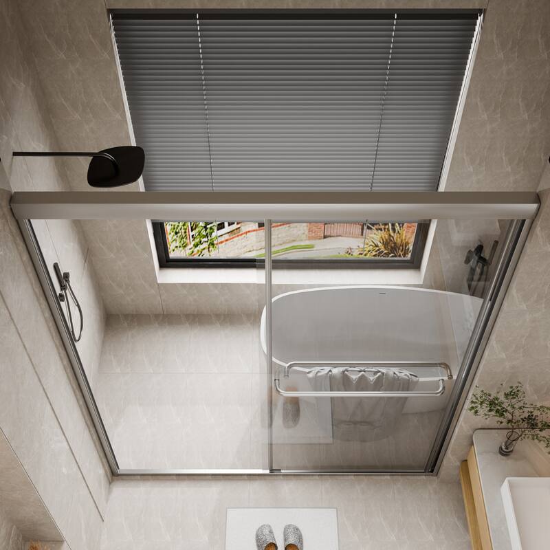 45''/54''W x 70'' H Glass Double Sliding Shower Door in Black/Chrome