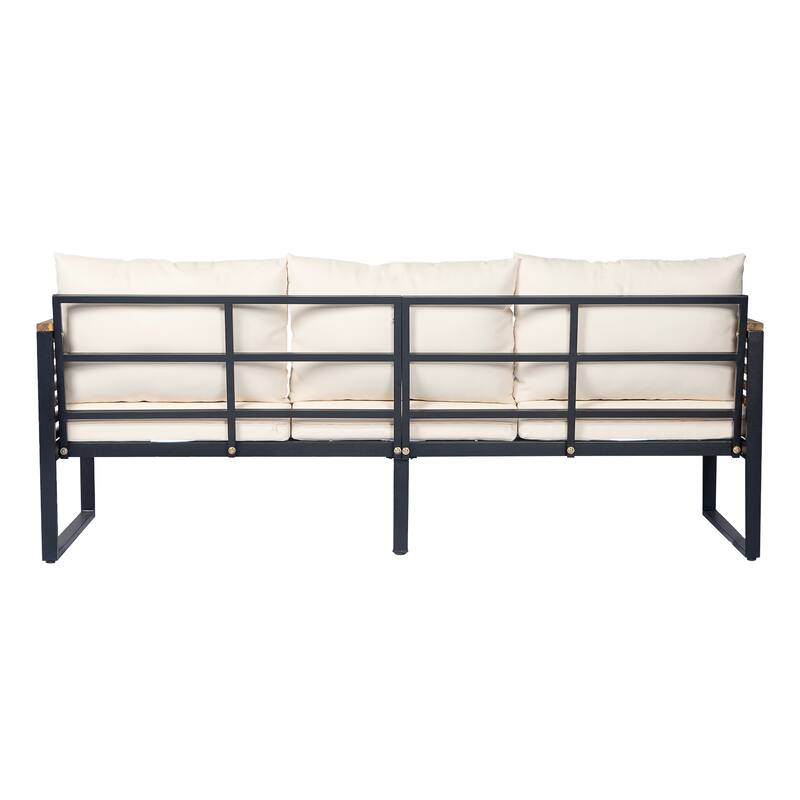 74" Outdoor Patio L-Shaped Acacia Wood Sectional Sofa Set with Coffee Table and Ottoman