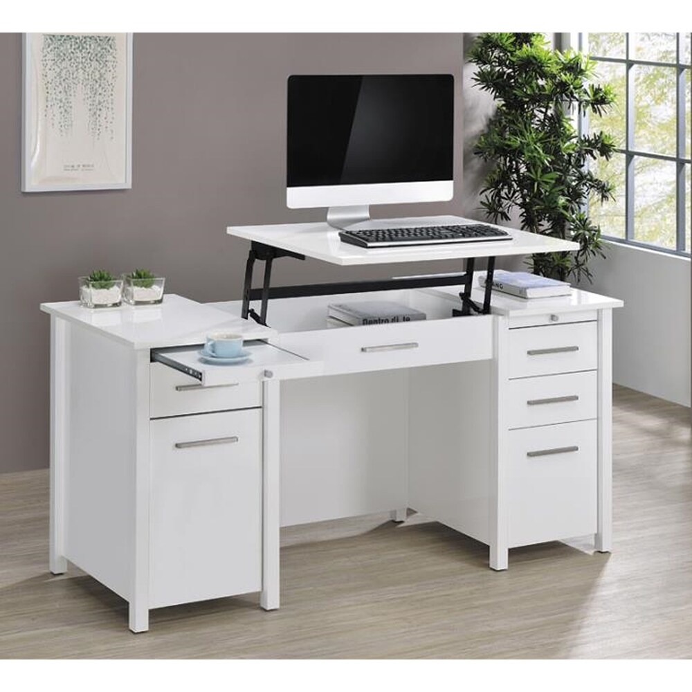 white desk with file cabinet drawers