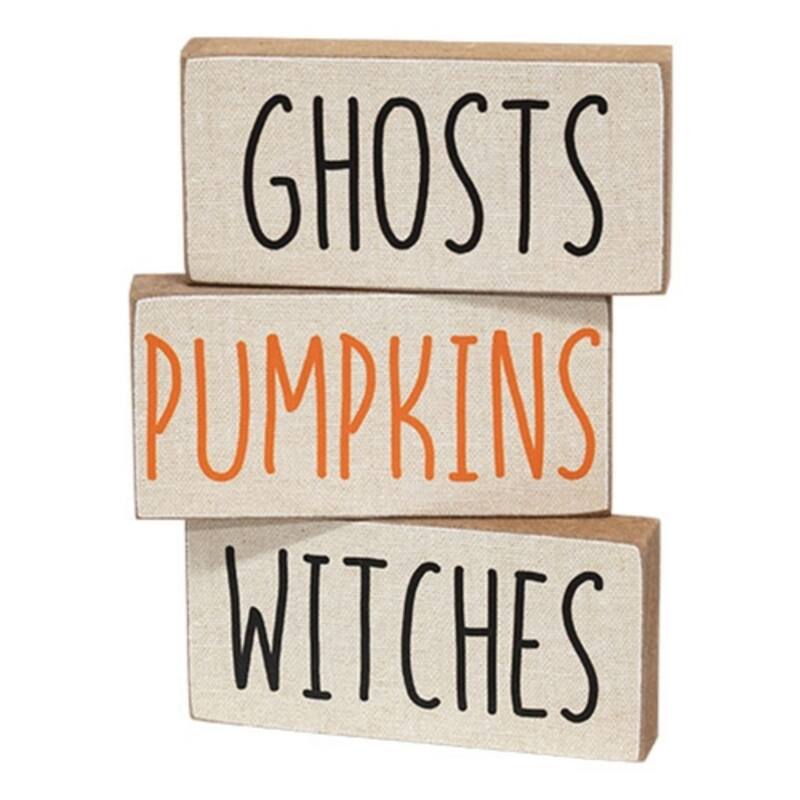 Freestanding Halloween Mini Wooden Blocks with Ivory Painted Words for Seasonal Decor 3 Asstd. - 1.5" H x 3" W x .5" D