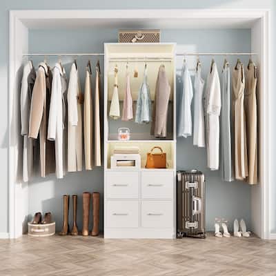 Rackcog Closet Organizer System with 4 Fabric Drawers and 2 Extendable Hanging Rods