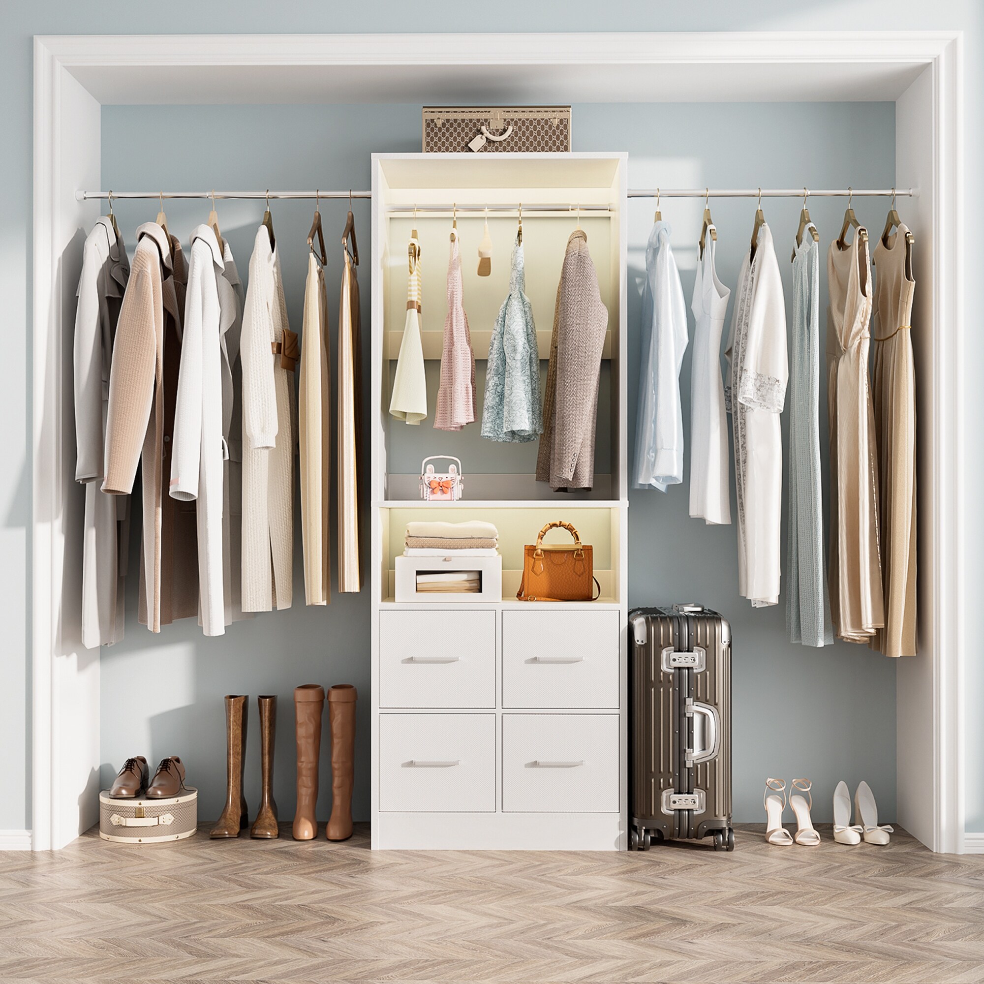 Rackcog 103'' Closet Organizer with 4 Cubes, Closet System with