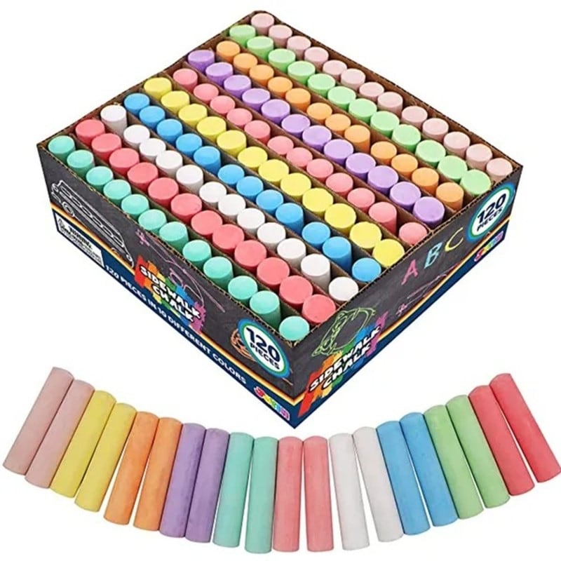 120Pcs Sidewalk Jumbo Washable Chalk Set in 10 Colors - Multicolor