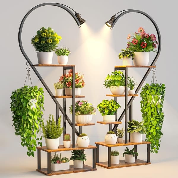 Tall Tiered Metal Plant Stand with Grow Lights for Indoor Plants, Large  Plant Holder Display Shelf, Half Heart Shape Plant Rack - Bed Bath & Beyond  - 40489936