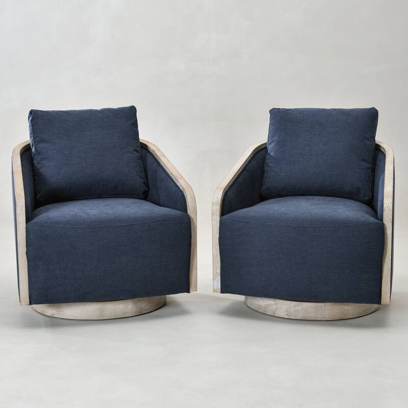KINWELL 30" Wide Fabric Upholstered Swivel Barrel Chair, Accent Armchair for Living Room, Bedroom