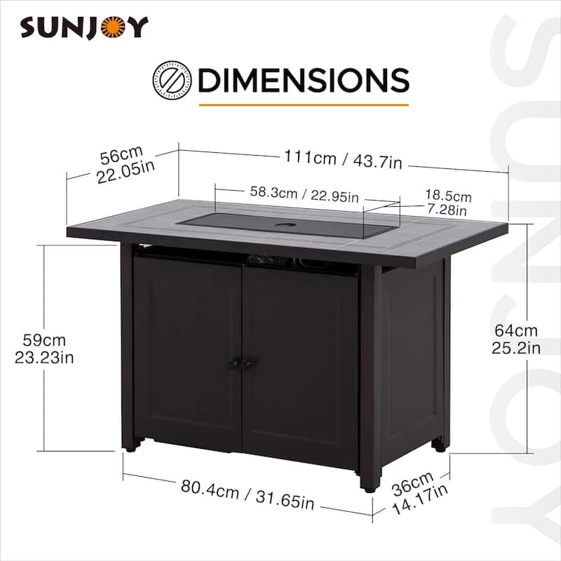 Sunjoy 44" Propane Fire Pit Table Outdoor Top Gas Smokeless Fire Pits Table with Lid and Lava Rocks