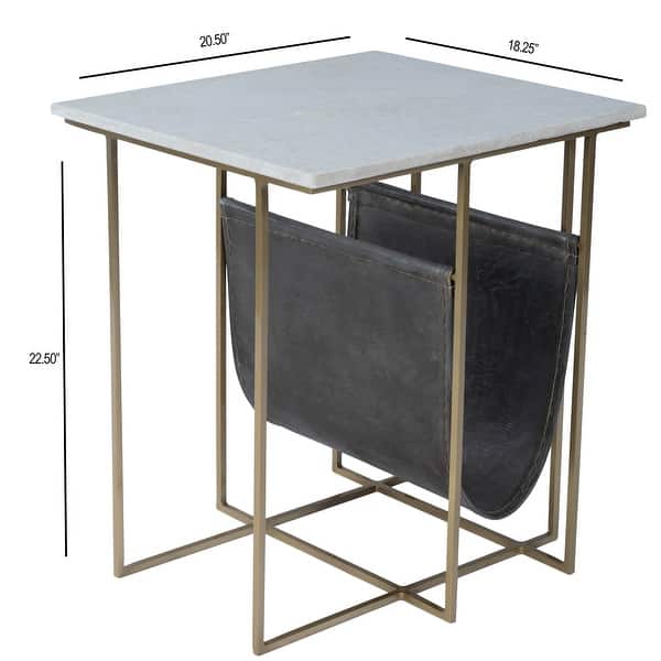 dimension image slide 1 of 2, Stephanik 20.25 in. W Rectangular Marble & Leather Magazine Side Table