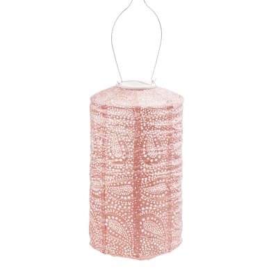 Pre-Lit Battery-Operated Cylinder Paisley Lantern - 19" - Pink