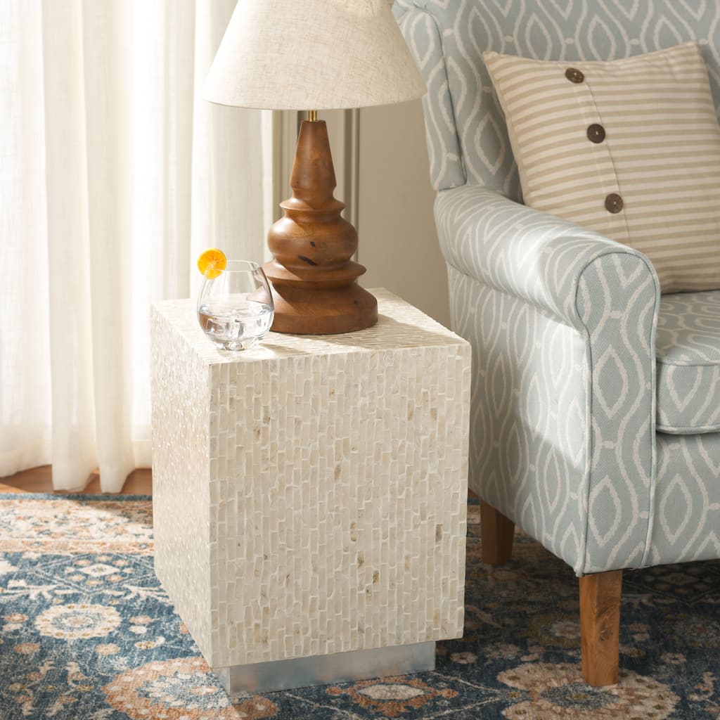 SAFAVIEH Scarlett Capiz Shell Square Accent Table (Fully Assembled) - 14"W x 14"D x 19"H