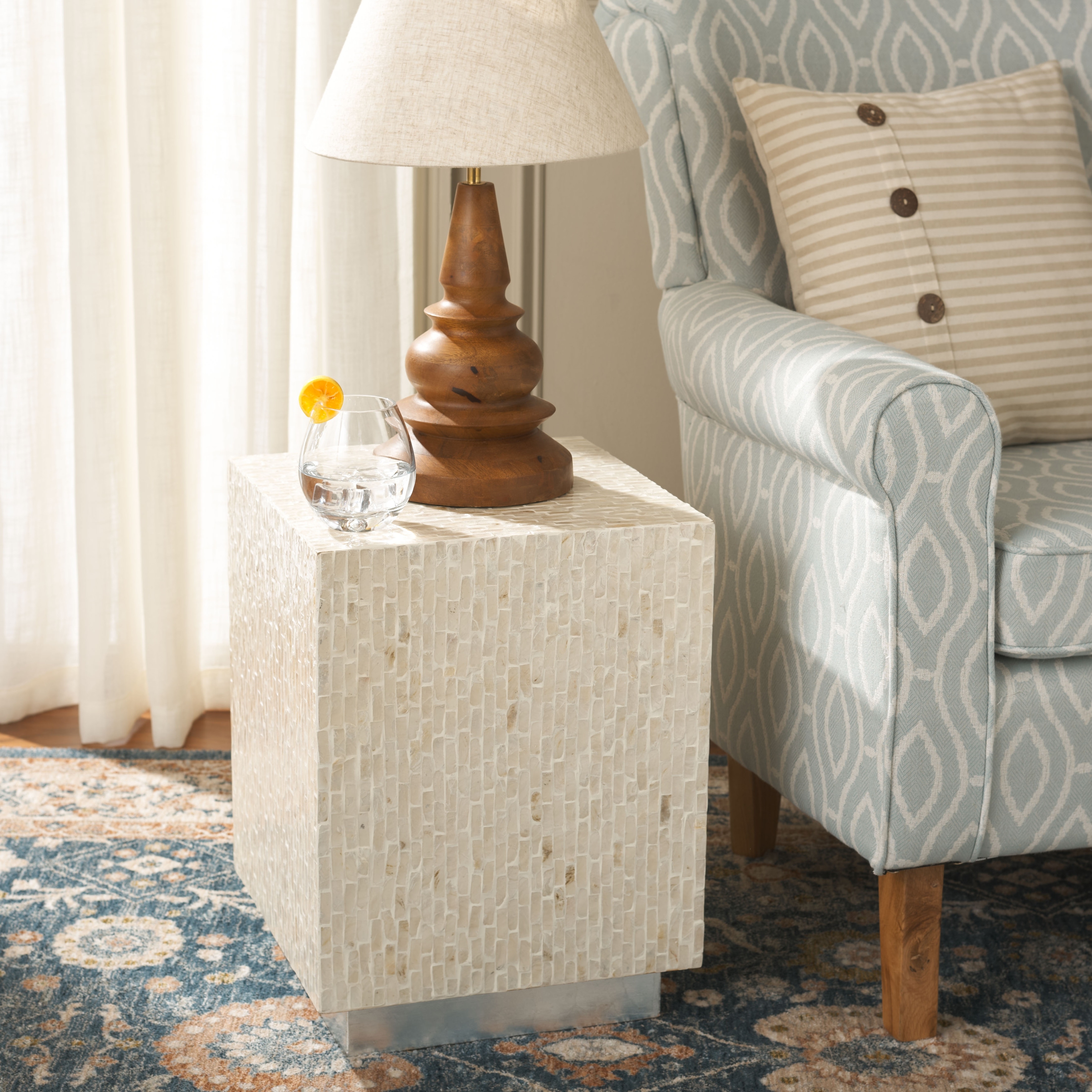 SAFAVIEH Scarlett Glam Wood Accent Table, Natural, Fully Assembled - 14"W x 14"D x 19"H