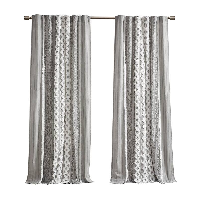1PC Cotton Printed Curtain Panel with Chenille Stripe and Lining