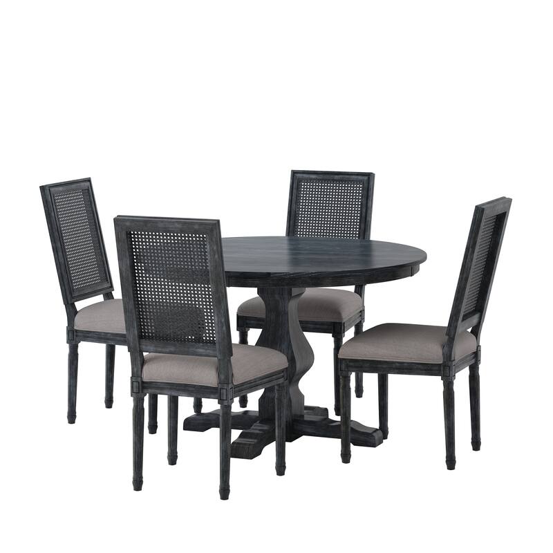 Remuda Wood and Cane Upholstered 5 Piece Circular Dining Set by Christopher Knight Home