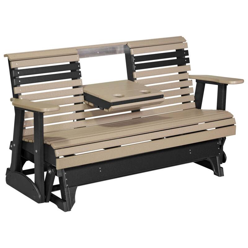Poly Lumber Plain Rollback Patio Glider - 5' - Weatherwood & Black