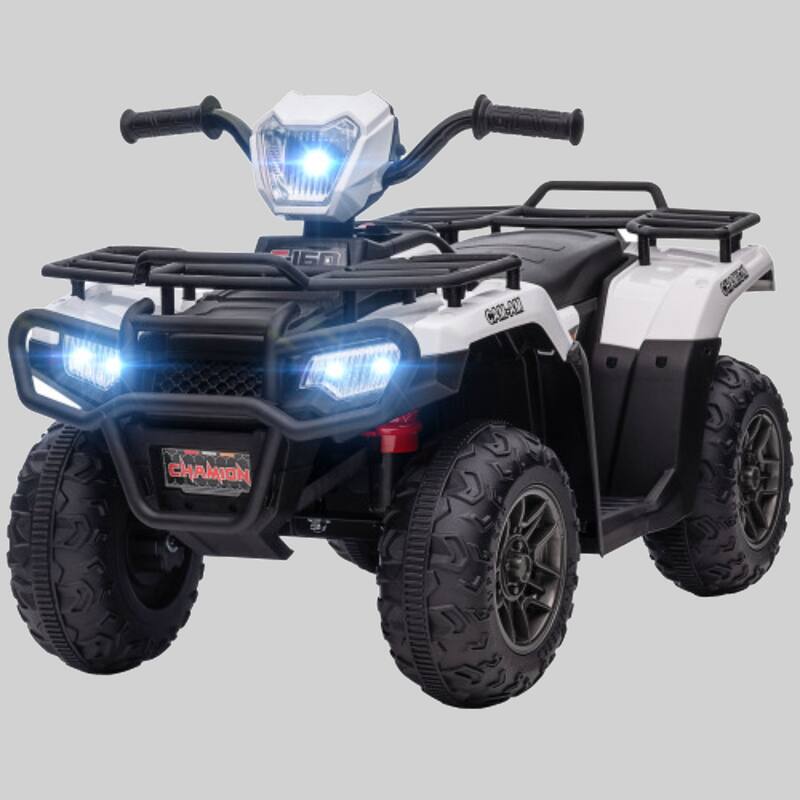 Electric 12V Ride-On ATV for Kids, 4-Wheeler Quad with Headlights, Music, MP3, Treaded Tires - White