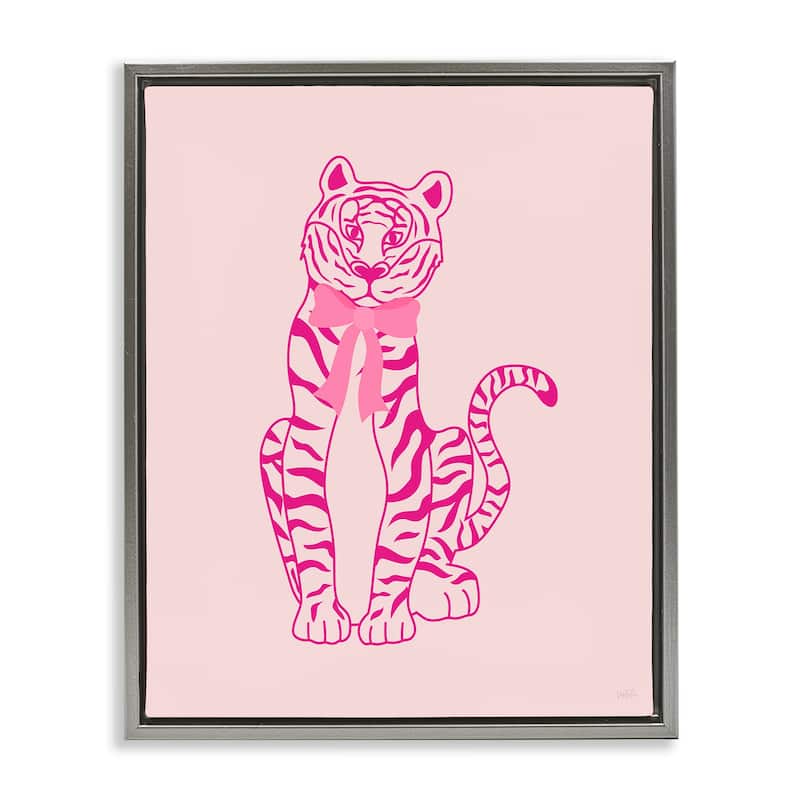 Stupell Mod Chic Tiger with Bow Framed Floater Canvas Wall Art Design By Natalie Carpentieri - 25 x 31 - Grey
