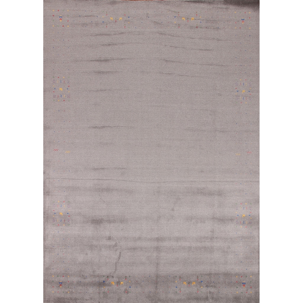 Gray Gabbeh Oriental Area Rug Hand-Knotted Wool Carpet - 9'4" x 12'2"