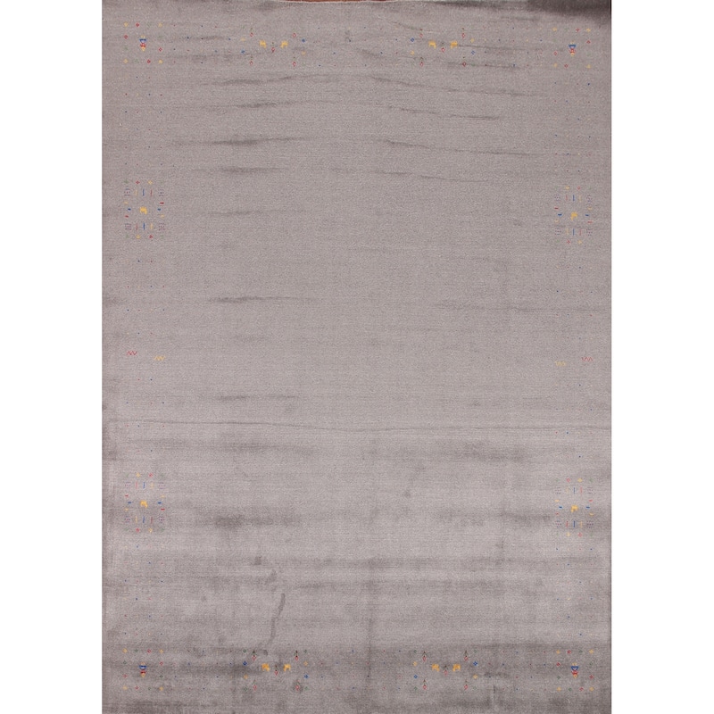 Gray Gabbeh Oriental Area Rug Hand-Knotted Wool Carpet - 9'4" x 12'2"