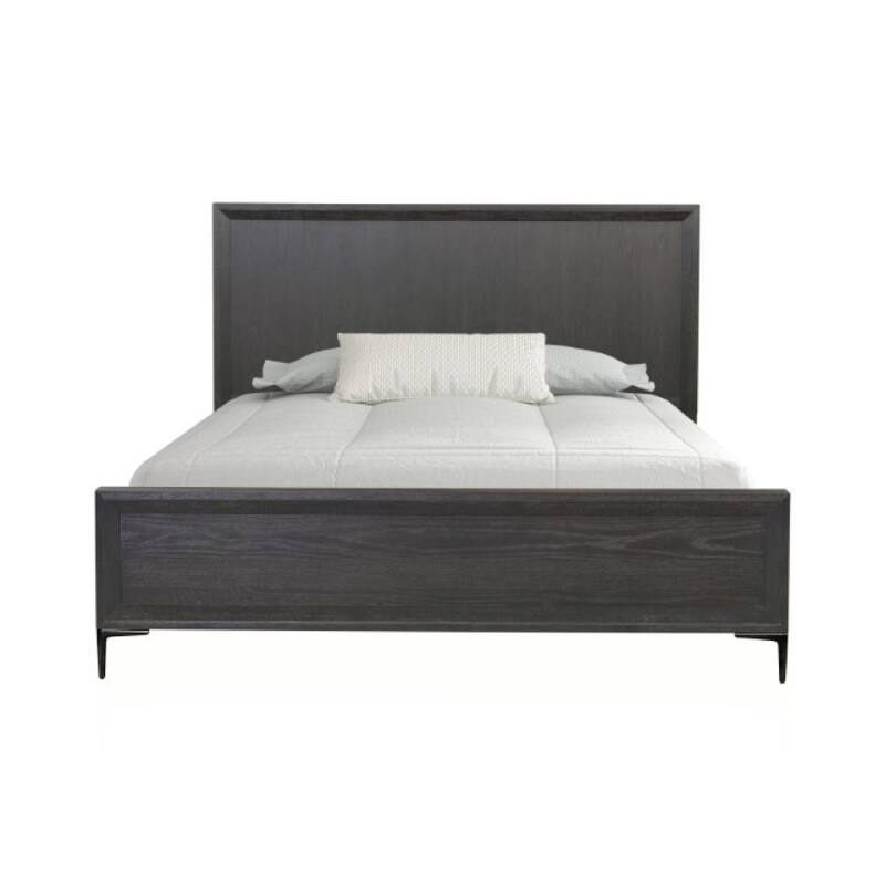 Kaira King Size Bed, Metal Accents, Espresso Brown Solid Rubberwood