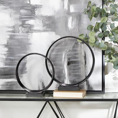 Dark Gray Aluminum Metal Geometric Decorative Sculpture with Marble Base (Set of 2)
