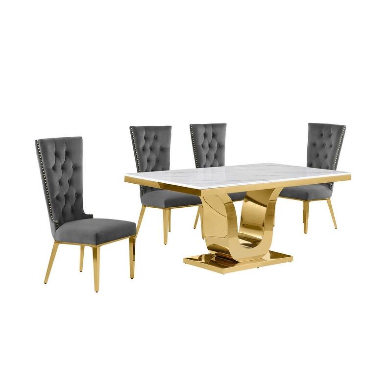 Best Quality Furniture D320-SC334-7 Dining Set with 66" White Marble Top