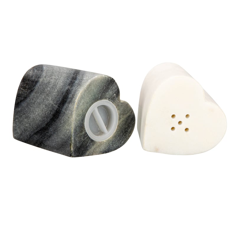Heart-Shaped Marble Salt and Pepper Shakers - 2.5"L x 2.3"W x 3.0"H