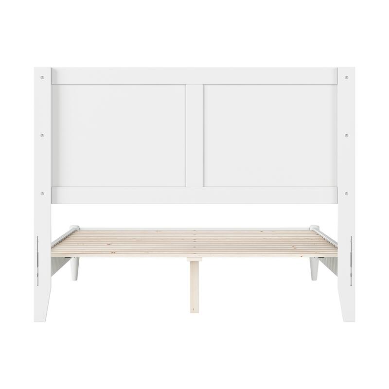 Solid Wood Low Profile Platform Bed - USB Charging, Full Size, Modern Bedroom Bed Frame, White Finish