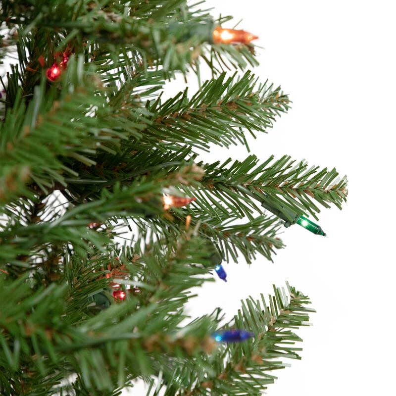 6.5' Silver Lake Fir Pencil Artificial Christmas Tree, Multi Lights - 6.5 Foot