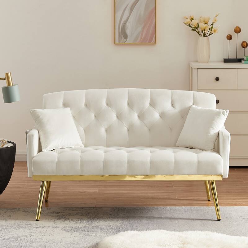 Creamy White 2-Seat Tufted Sofa - 26.40 x 55.50 x 25.60 - Cream White