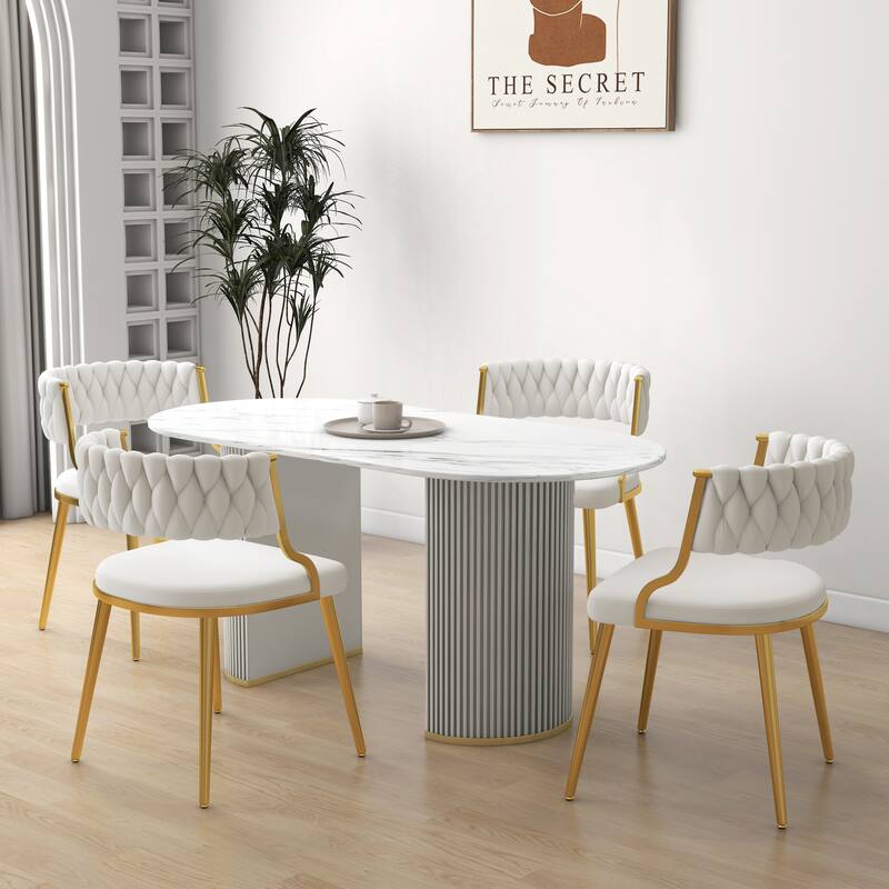 4PACK Upholstered Dining Chairs with Woven Back