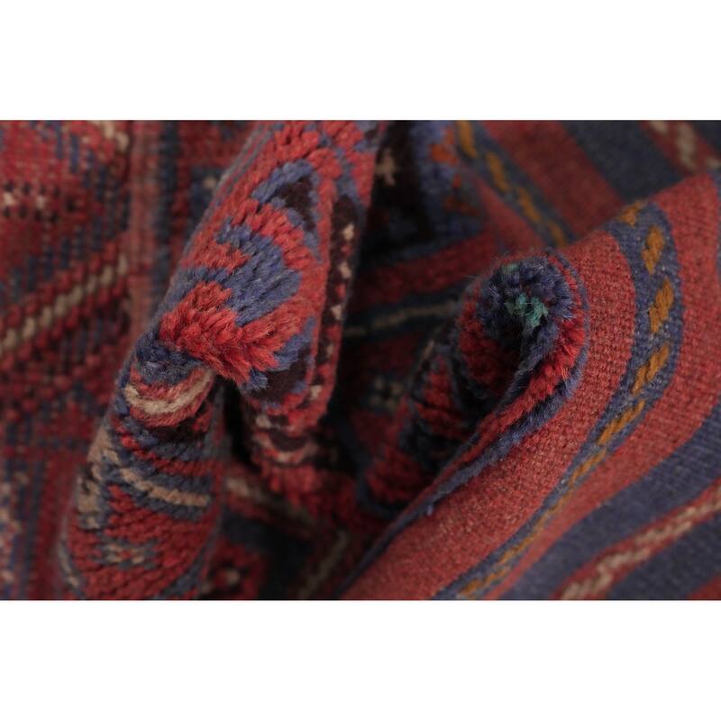 Hand Knotted Oriental 100% Wool Carpet Traditional Tribal Navy Blue & Blues Balouch Runner Rug - 7' 10'' X 2' 0''