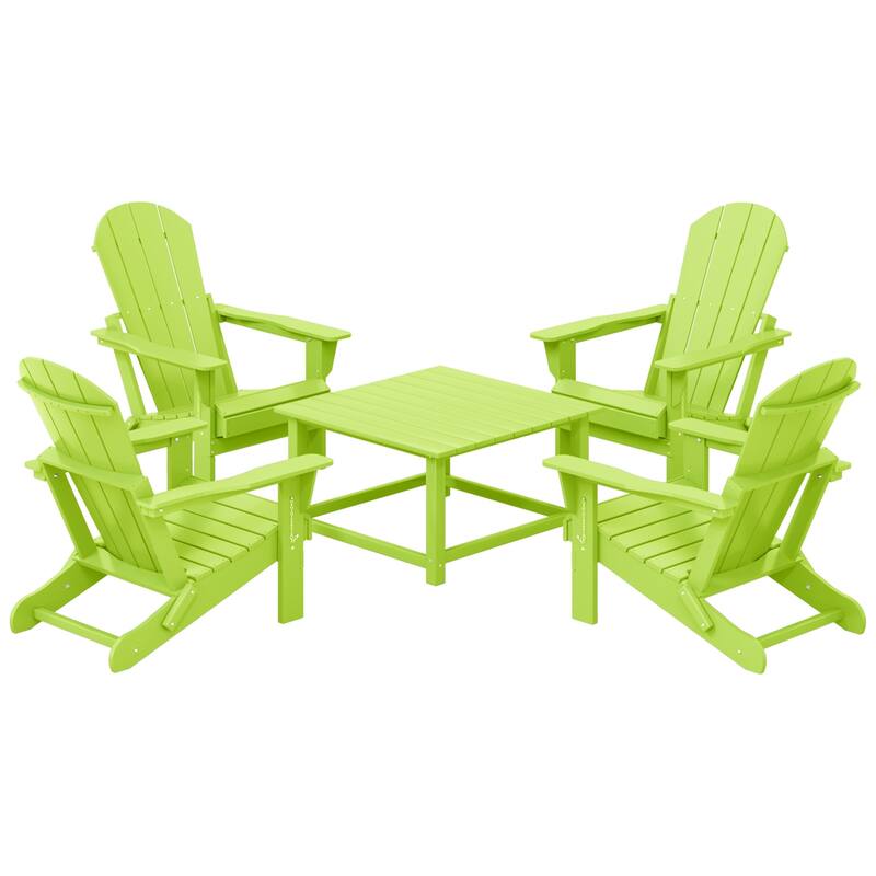 Laguna Outdoor 5-Piece Adirondack Chair With Square Coffee Table Conversation Set - Lime