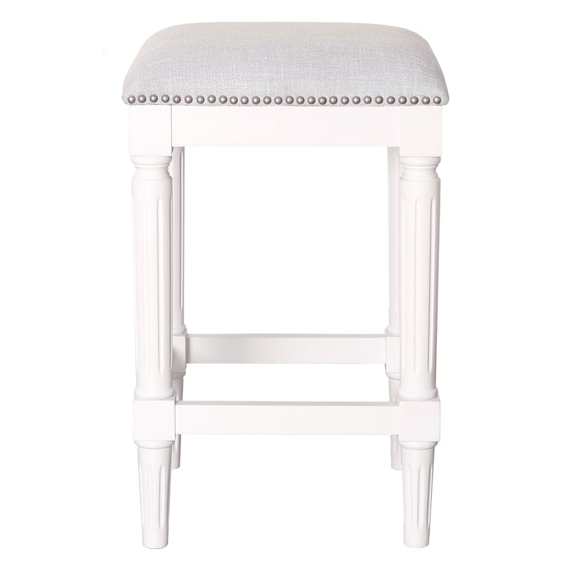 HomeRoots 27" Gray And Antiqued White Solid Wood Backless Counter Height Bar Chair