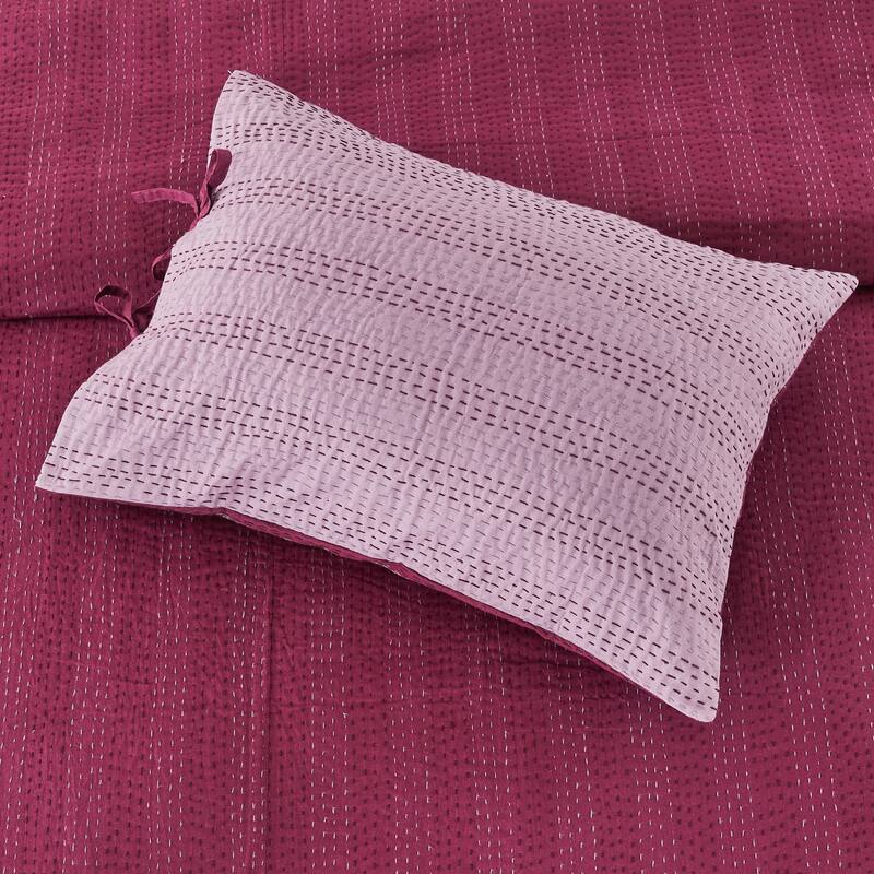 Melange Hand Stitched Kantha Violet Reversible Coverlet and Shams