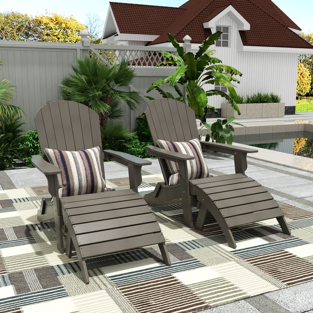 Vineyard HIPS Outdoor Folding Eco-Friendly All Weather Seashell Adirondack Chairs with Ottomans (4-Piece Set)