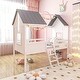 preview thumbnail 2 of 7, Twin Size Kids House Bed Low Loft Bed Frame with Roof