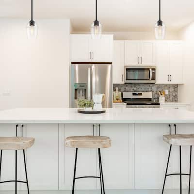 Summer Jazz 60 Watt 1-Light Matte Black Transitional Pendant Light with Clear Glass Shade - 8