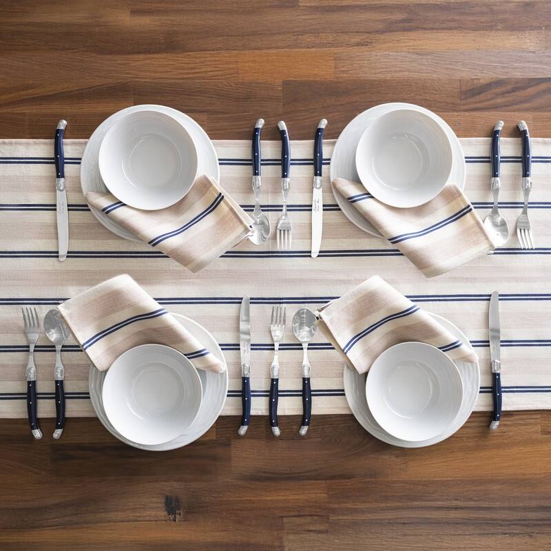 French Home 18" x 57" Cream, Blue, and Pink Striped Table Runner - 18" x 57"