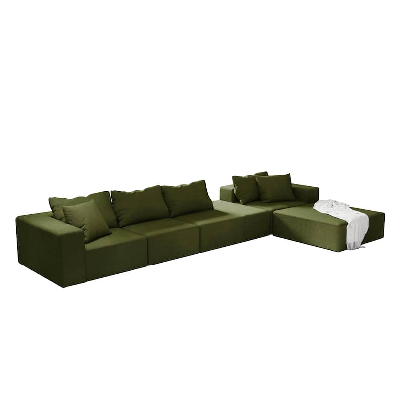 132" Chenille L-Shaped Sectional Sofa with 6 Pillows