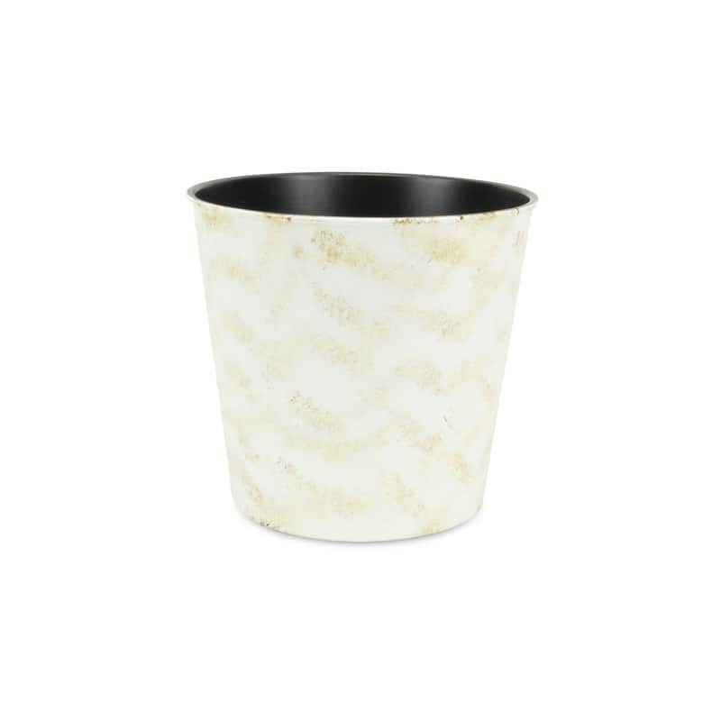 HomeRoots 11" Cream Chevron Recycled Plastic Indoor Outdoor Round Pot Planter