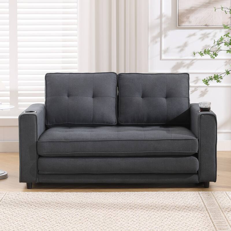 Folding Sofa Bed with Two Storage Pockets, Linen Convertible Foldable Couch Bed